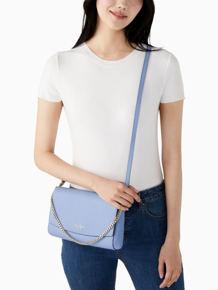 DKNY Rosie Soft Blue Saffiano Leather Front Flap Crossbody Bag