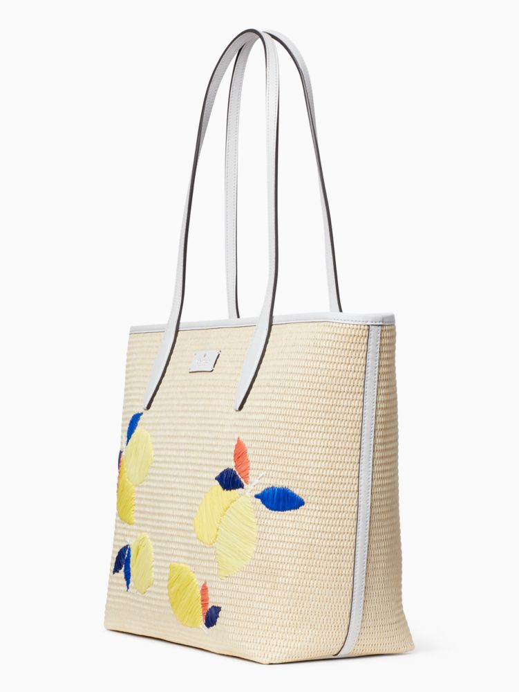 Kate Spade,ash straw lemon zest large tote,tote bags,