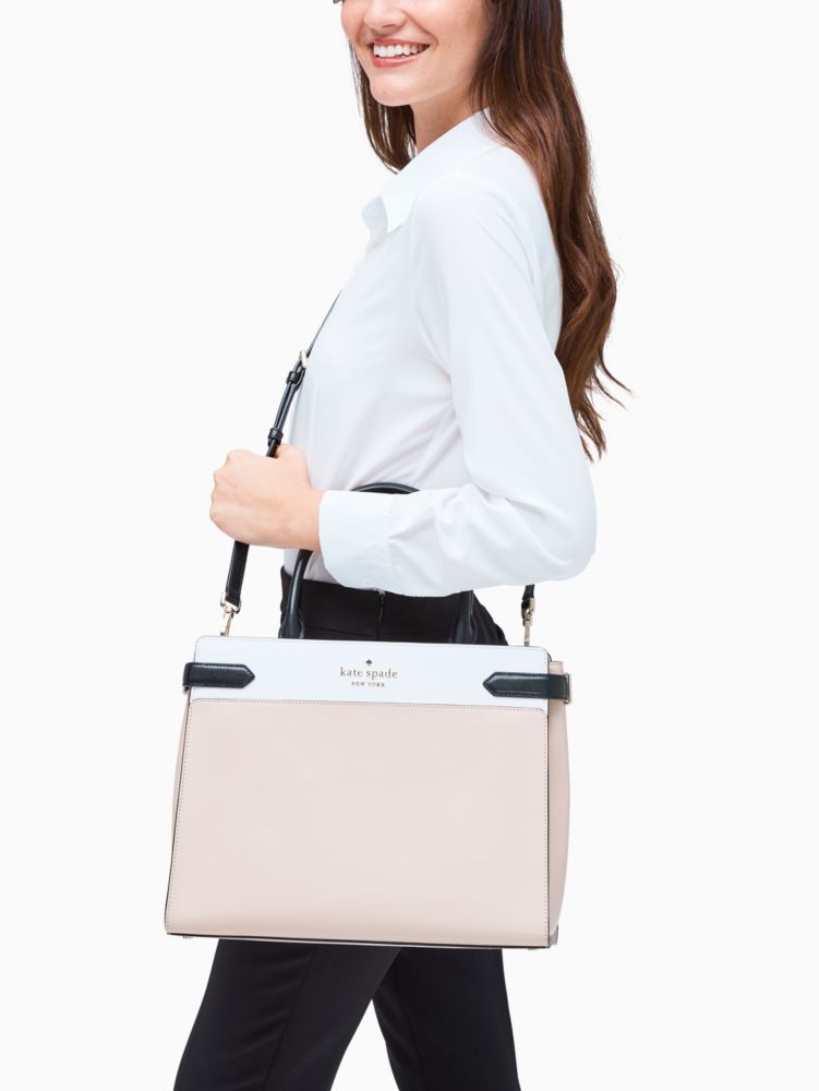 Kate Spade Staci Laptop Tote Large Shoulder Bag Warm Beige Leather Handbag  767883695890