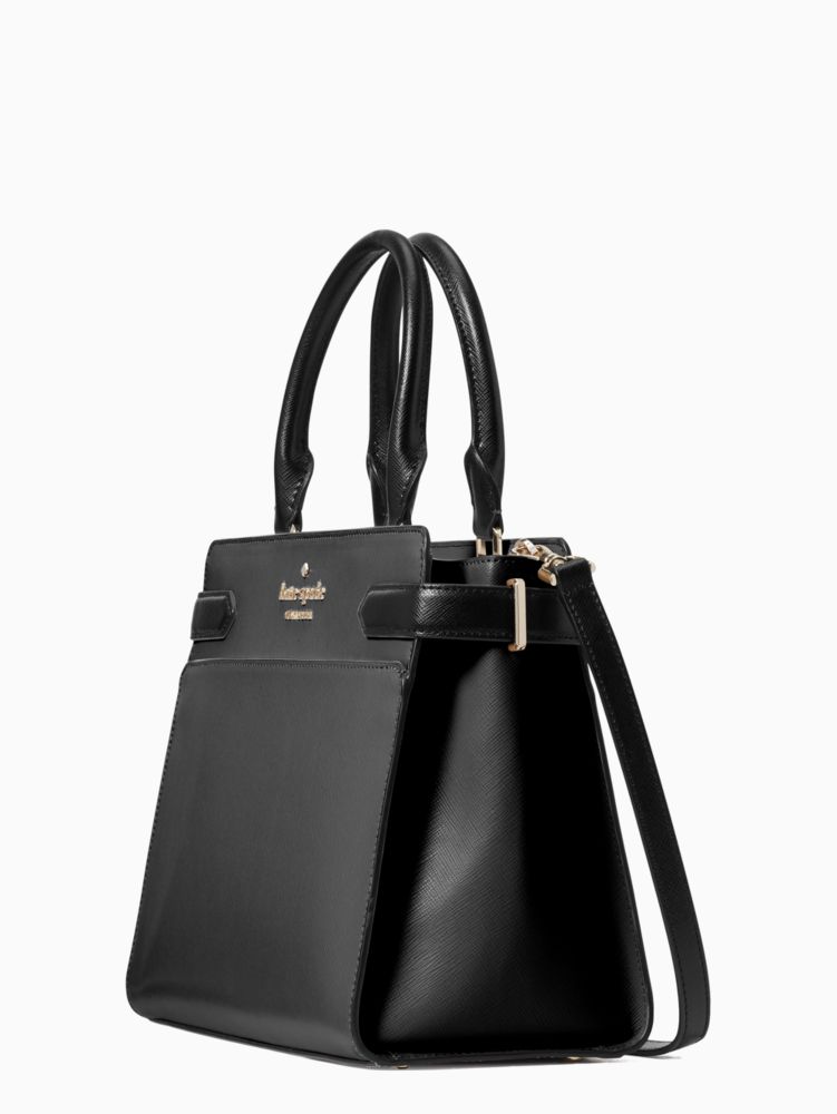 Kate Spade,Staci Medium Satchel,Leather,Satchel,Logo,Metal,Lined,Work,Black