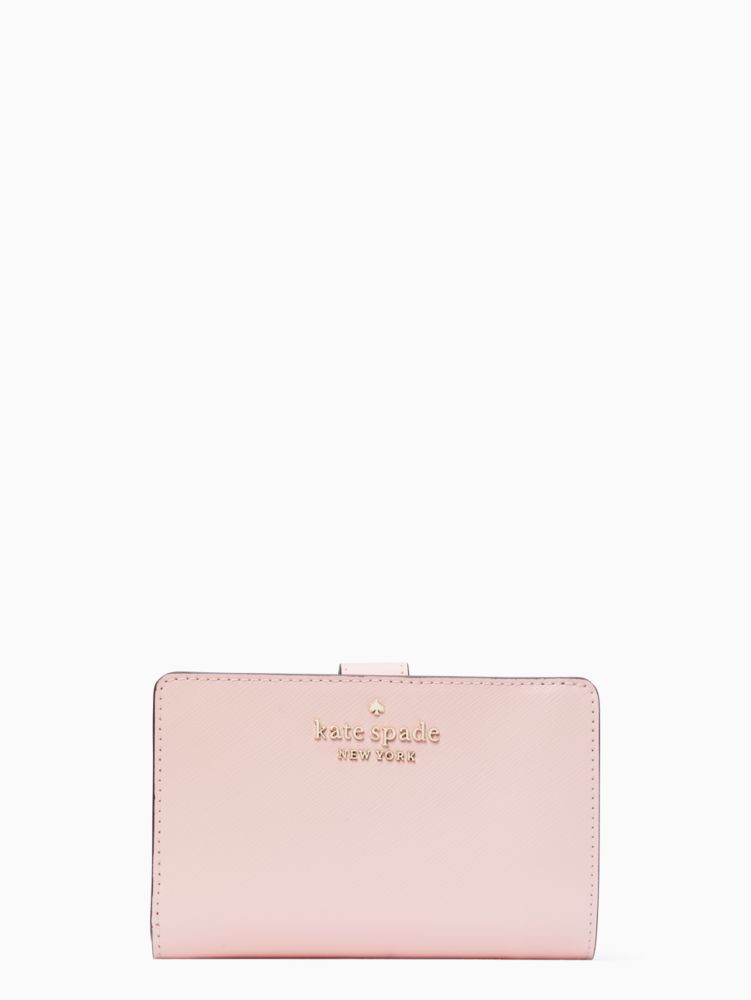 Kate Spade,Staci Medium Compartment Bifold Wallet,Leather,Bi Fold,Metal,Logo,Casual,