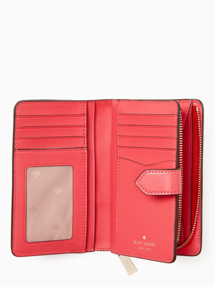 Kate Spade,staci medium compartment bifold wallet,Dark Watermelon Gelato