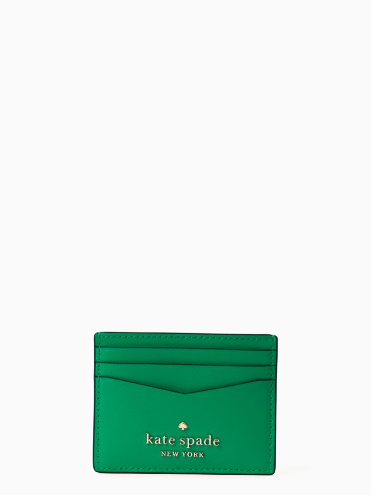Kate Spade,Staci Small Slim Card Holder,Leather,Card Case,Metal,Logo,Silver Metal,Casual,