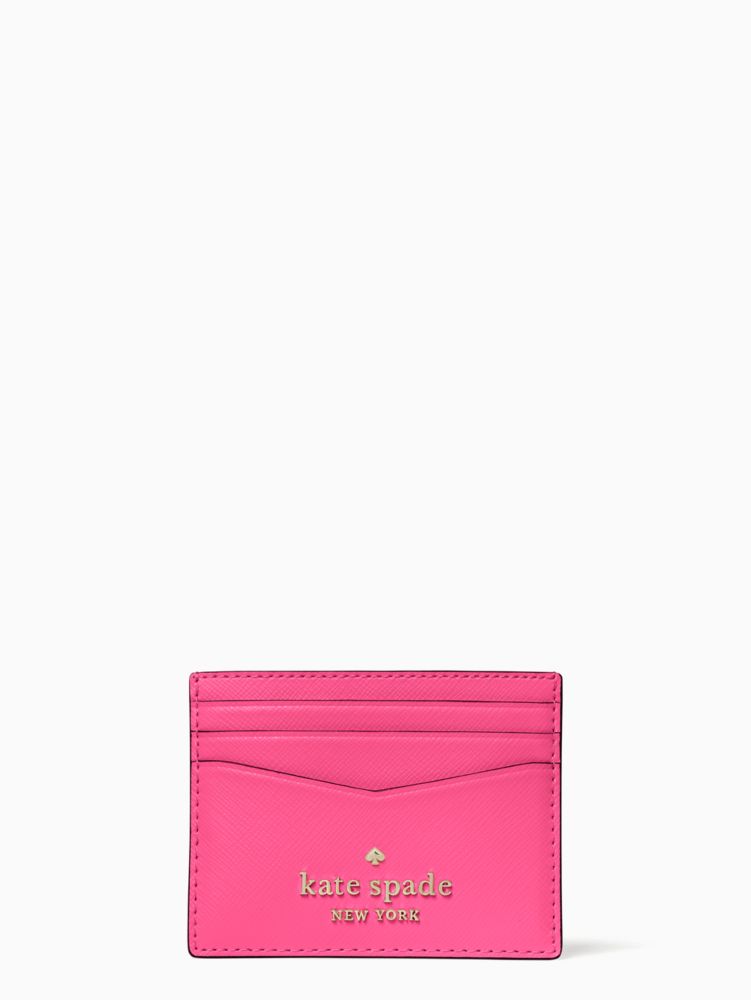 Kate Spade,Staci Small Slim Card Holder,Leather,Card Case,Metal,Logo,Silver Metal,Casual,
