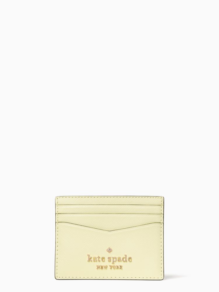 Kate Spade,Staci Small Slim Card Holder,Leather,Card Case,Metal,Logo,Silver Metal,Casual,