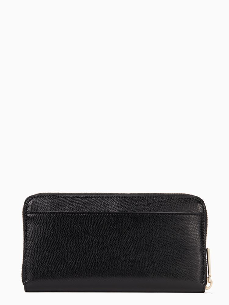 Kate Spade,Staci Large Continental Wallet,Leather,Continental,Metal,Logo,Gusset,Silver Metal,Casual,Black