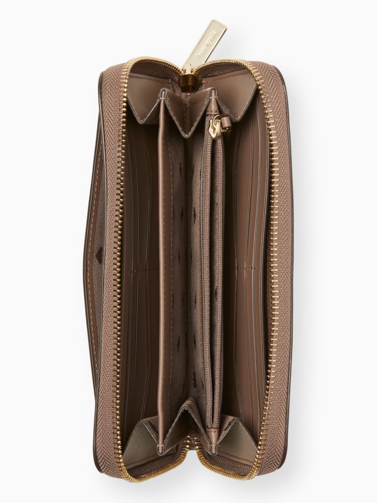 Kate Spade,Staci Large Continental Wallet,Leather,Continental,Metal,Logo,Gusset,Silver Metal,Casual,