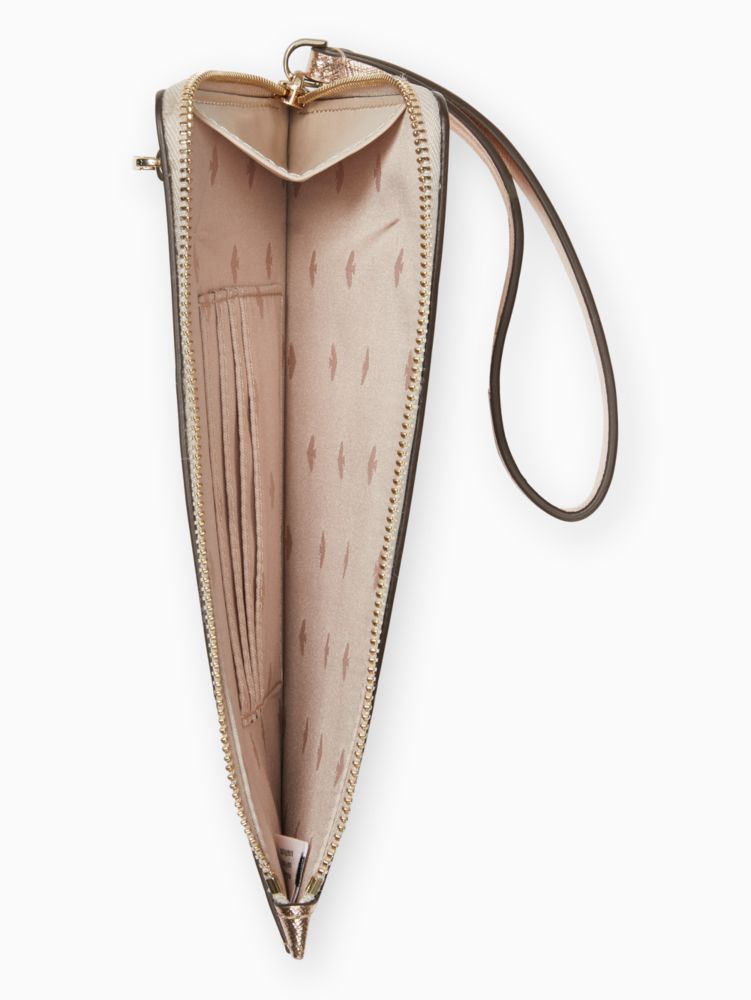 Kate Spade,Staci Medium L Zip Wristlet,Leather,Wristlet,Embossed,Logo,Gusset,Gold Metal,Casual,