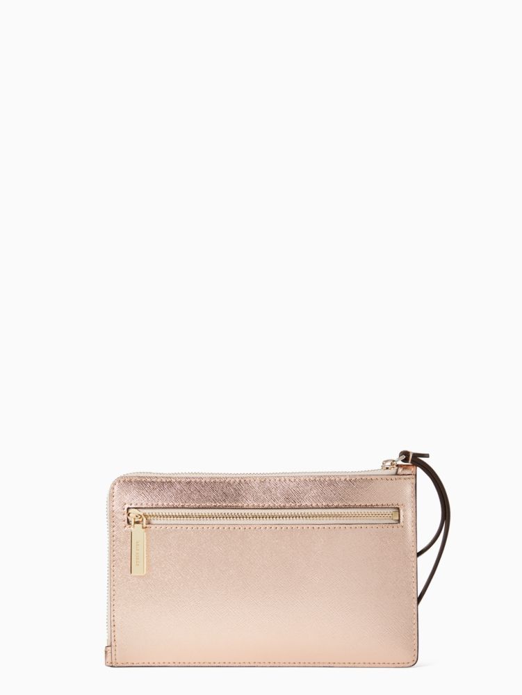 Kate Spade,Staci Medium L Zip Wristlet,Leather,Wristlet,Embossed,Logo,Gusset,Gold Metal,Casual,