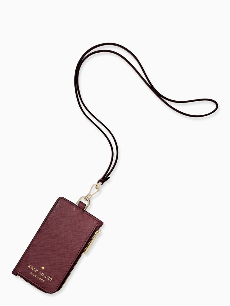 Kate Spade,staci card case lanyard,travel accessories,Deep Berry
