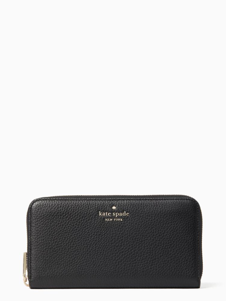 Kate Spade,Leila Large Continental Wallet,Leather,Continental,Logo,Metal,Silver Metal,Casual,Black