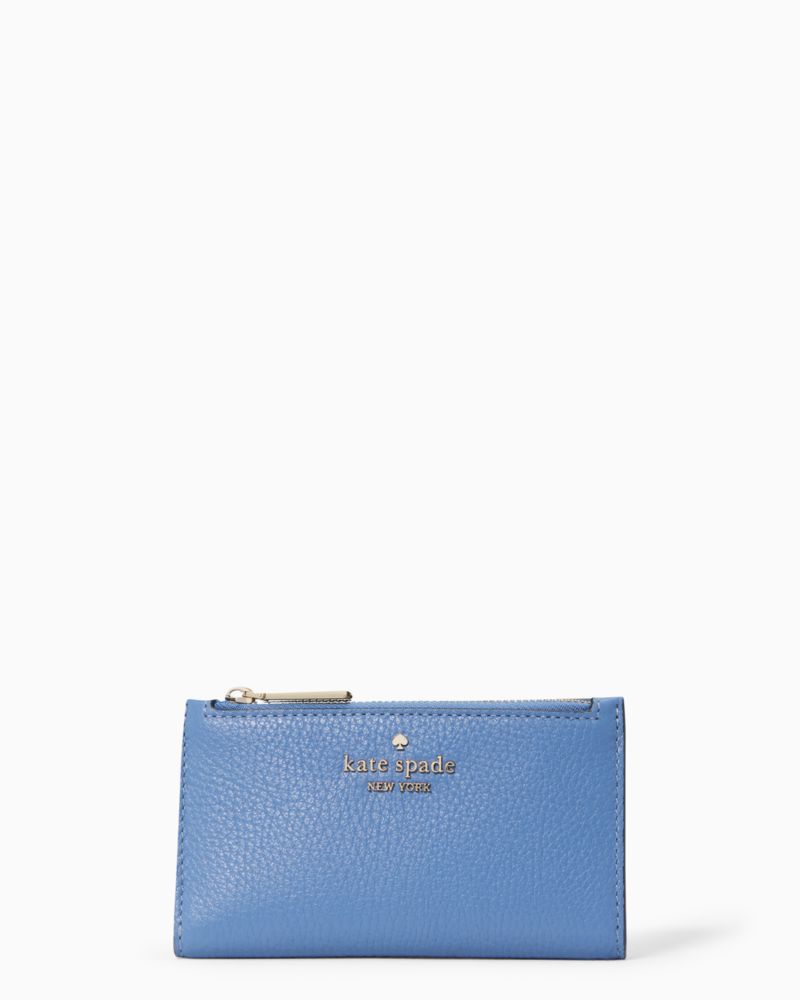 Kate Spade,Leila Small Slim Bifold Wallet,Leather,Bi Fold,Continental,Metal,Logo,Silver Metal,Casual,
