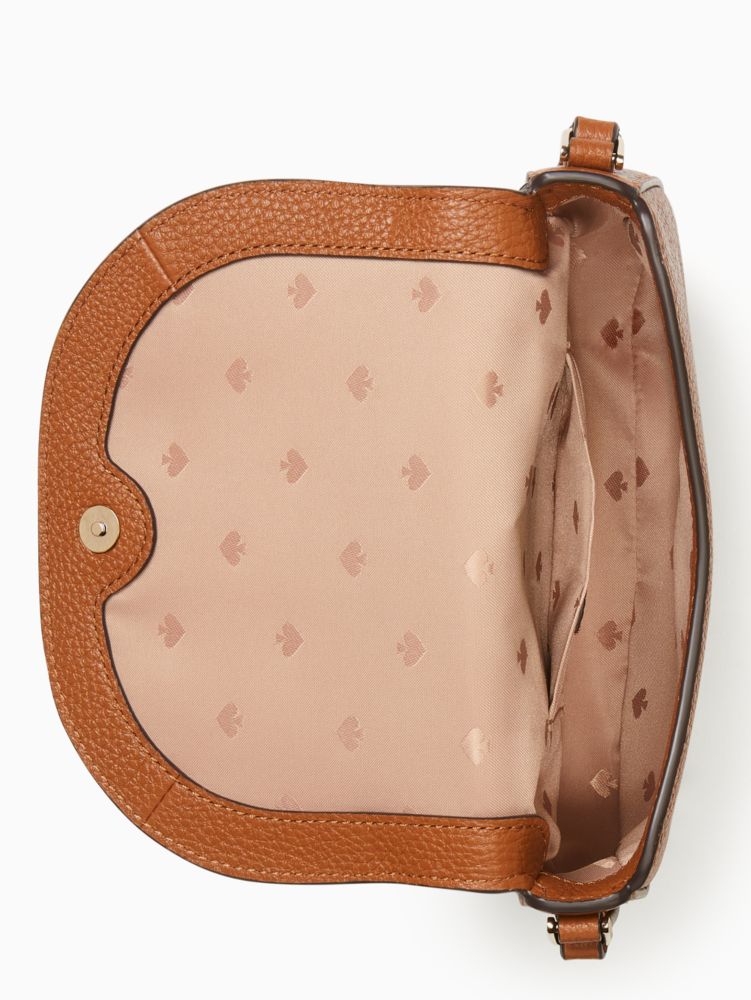 Kate Spade,Leila Mini Flap Crossbody,Leather,Saddle Bag,Logo,Word Embellishment,Lined,Silver Metal,Casual,