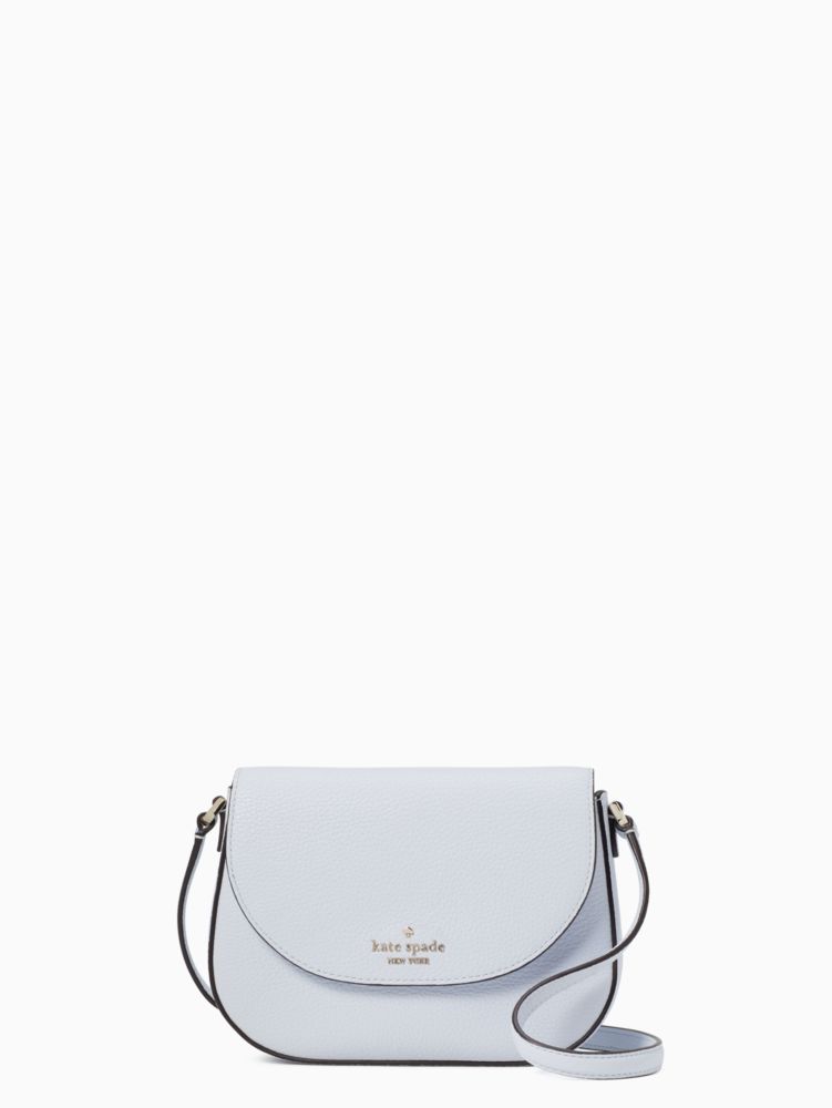 Kate Spade,Leila Mini Flap Crossbody,Leather,Saddle Bag,Word Embellishment,Logo,Lined,Silver Metal,Casual,