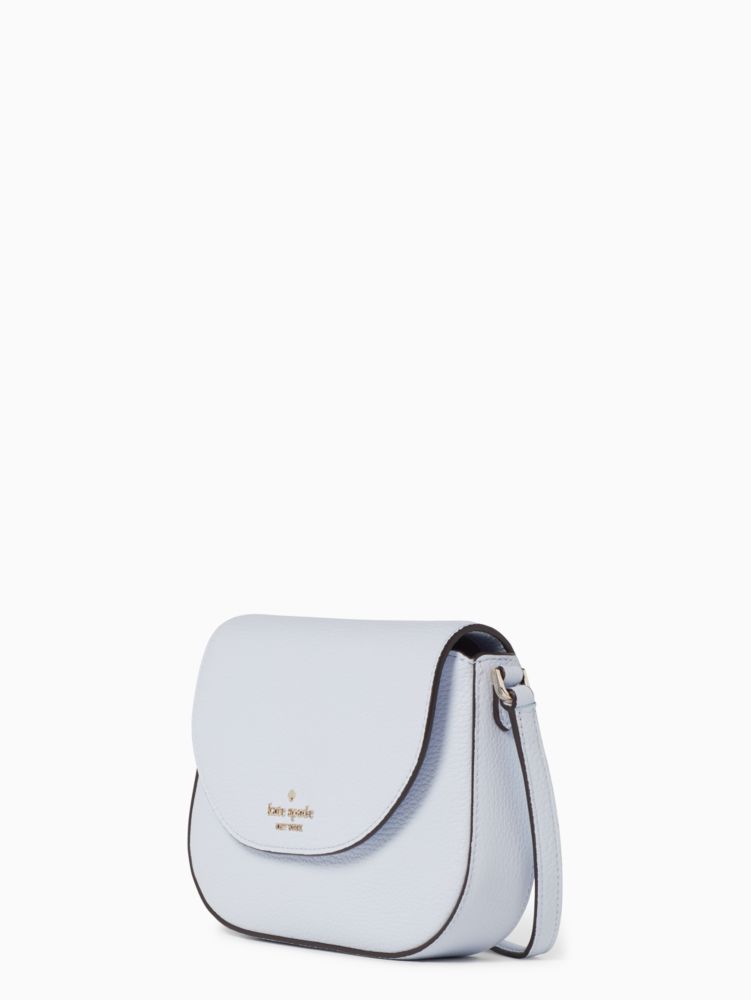 Kate Spade,Leila Mini Flap Crossbody,Leather,Saddle Bag,Logo,Word Embellishment,Lined,Silver Metal,Casual,