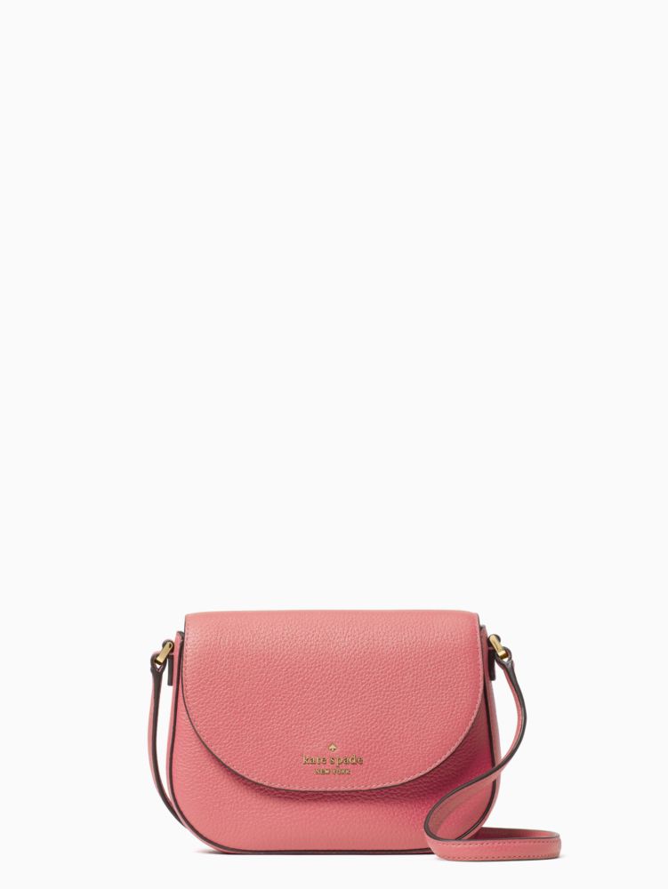 Kate Spade,Leila Mini Flap Crossbody,Leather,Saddle Bag,Logo,Word Embellishment,Lined,Silver Metal,Casual,