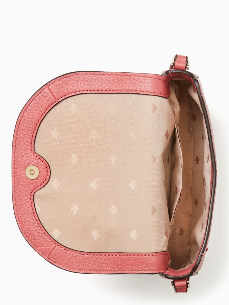 Kate Spade,Leila Mini Flap Crossbody,Leather,Saddle Bag,Logo,Word Embellishment,Lined,Silver Metal,Casual,