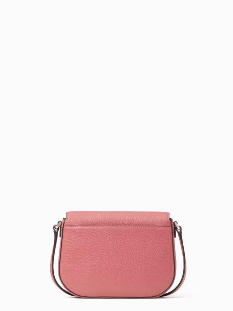 Kate Spade,Leila Mini Flap Crossbody,Leather,Saddle Bag,Logo,Word Embellishment,Lined,Silver Metal,Casual,