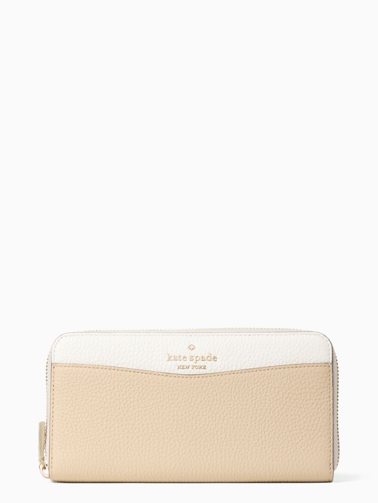 新品 ケイトスペード kate spade 長財布(ラウンドファスナー) カラーブロック ラージ　コンチネンタル ウォレット ベージュ ホワイト 白牛革ファスナー式開閉内側