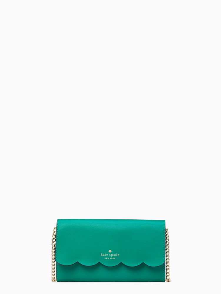 Kate Spade,Gemma Crossbody,Leather,Crossbody,Scallop,Logo,Word Embellishment,Gusset,Gold Metal,Day Party,Green