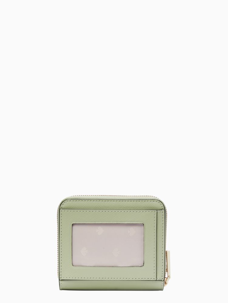Kate Spade,Staci Small Zip Around Wallet,Leather,Bi Fold,Metal,Logo,Silver Metal,Casual,
