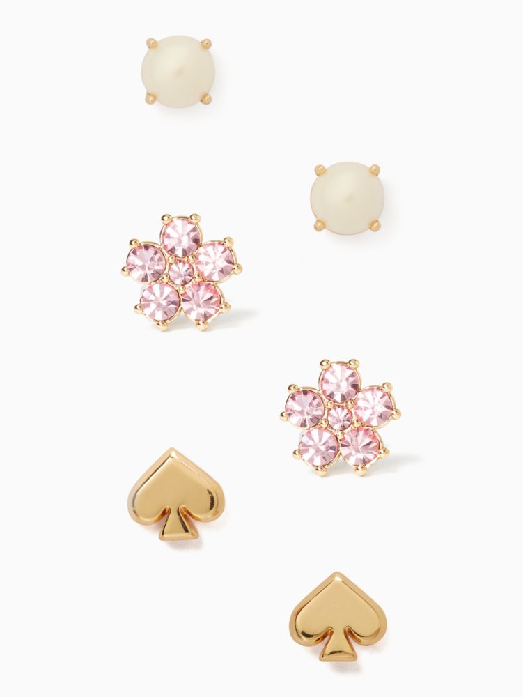 Kate Spade,Spade, Pearl, And Flower Stud Bundle,